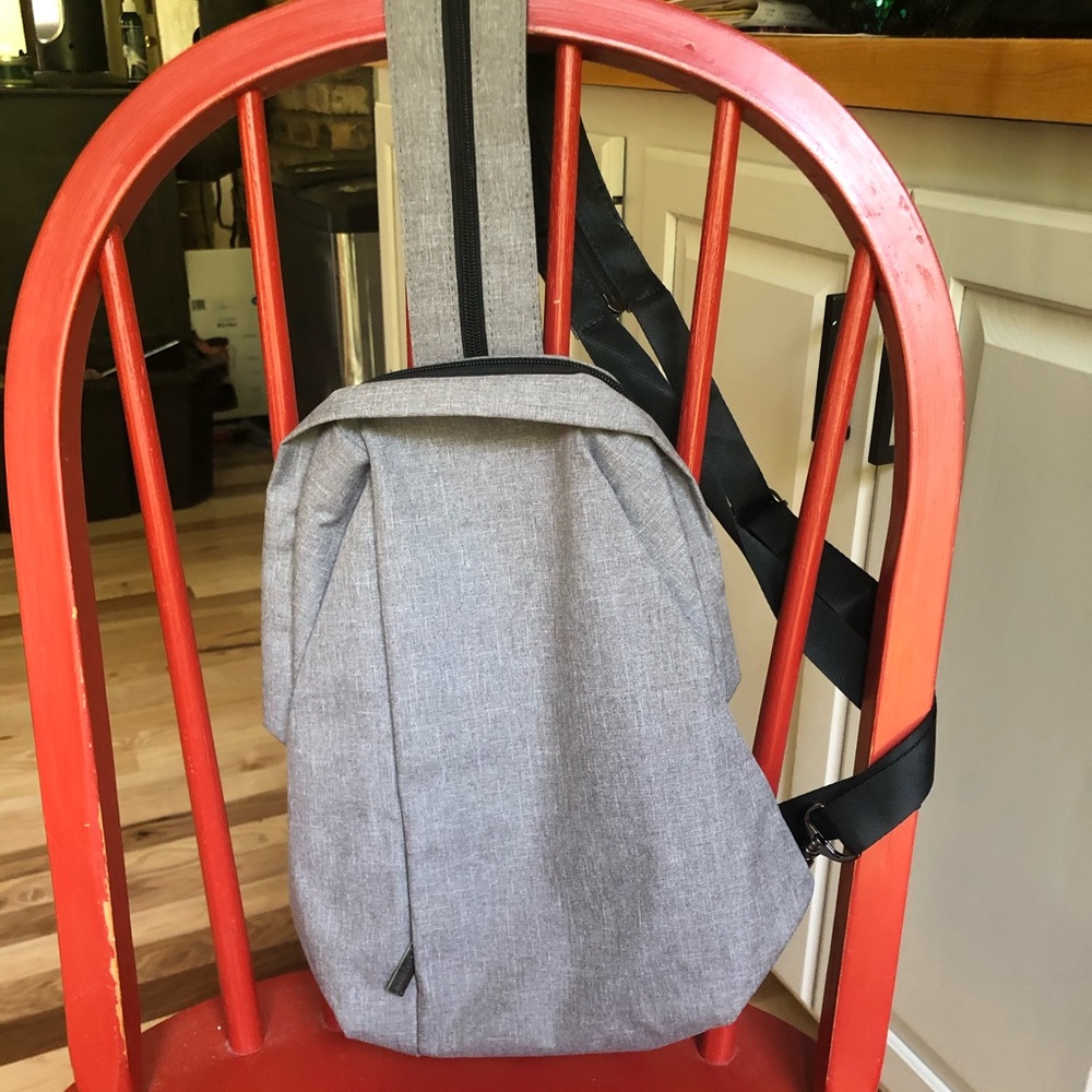 Small sleek grey backpack purse